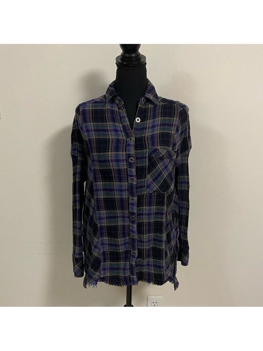 Free People Juniper Ridge Plaid Button up shirt Top Size Small
